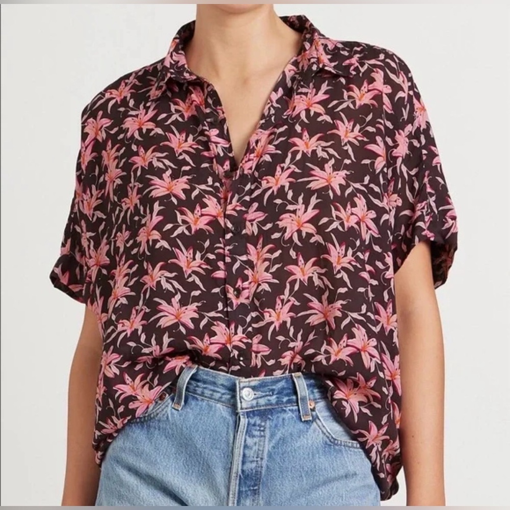 ACACIA Women’s Oversized Mombasa Floral Button Up Shirt in Madonna Color